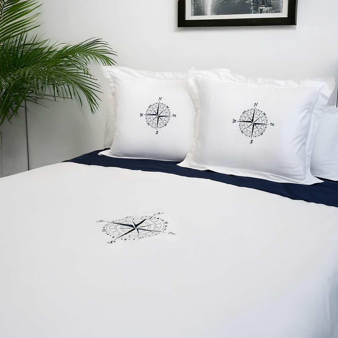 PUSULA NAKIŞLI BEYAZ TEK KİŞİLİK NEVRESİM TAKIMI