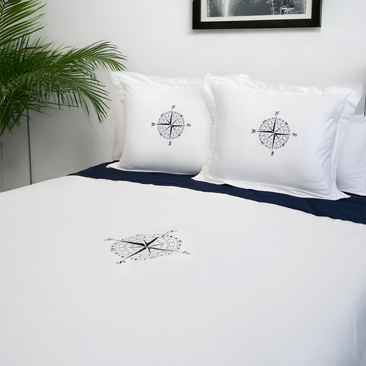 PUSULA NAKIŞLI BEYAZ TEK KİŞİLİK NEVRESİM TAKIMI