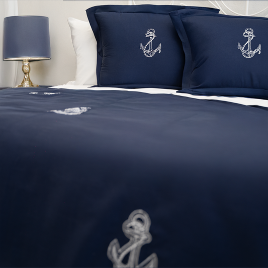 3 ÇAPA NAKIŞLI LACİVERT ÇİFT KİŞİLİK NEVRESİM TAKIMI