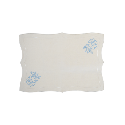 GÜL NAKIŞLI BEYAZ KETEN AMERİKAN SERVİS