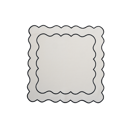 SİYAH ÇİFT SIRA PİKOLU BEYAZ KETEN PEÇETE