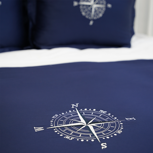 PUSULA NAKIŞLI LACİVERT ÇİFT KİŞİLİK NEVRESİM TAKIMI