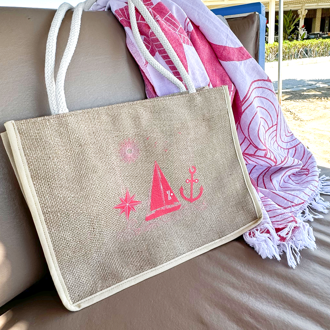 KIRMIZI YELKEN BASKILI JÜT PLAJ ÇANTASI