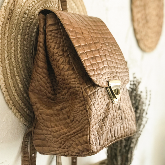 CROCODIL HAKİKİ DERİ KAHVERENGİ SIRT ÇANTASI