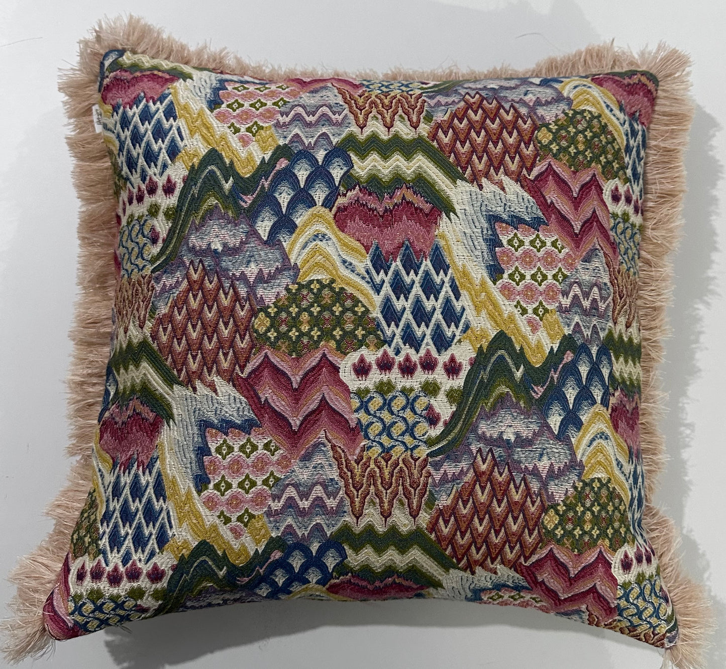 Kırlent/yastık Kılıfı Jakarlı Dokuma pachwork desen krem saçaklı