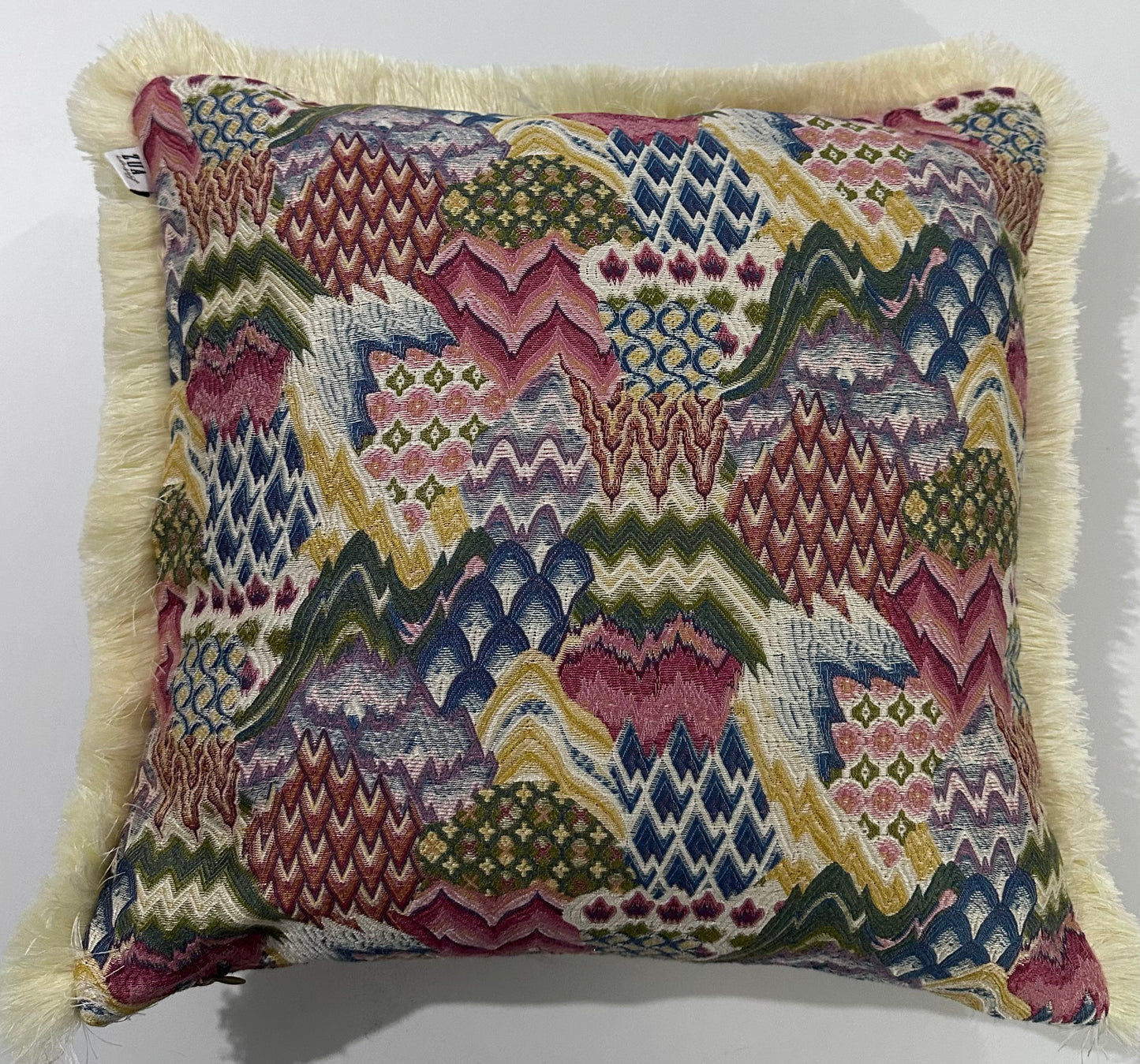 Kırlent/yastık Kılıfı Jakarlı Dokuma pachwork desen krem saçaklı