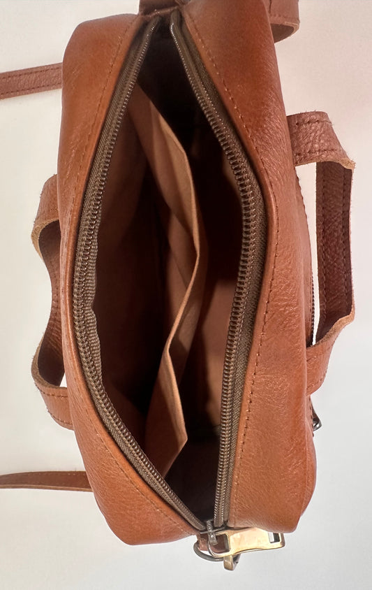 RETRO HAKİKİ DERİ KAHVERENGİ  EL OMUZ ÇANTASI