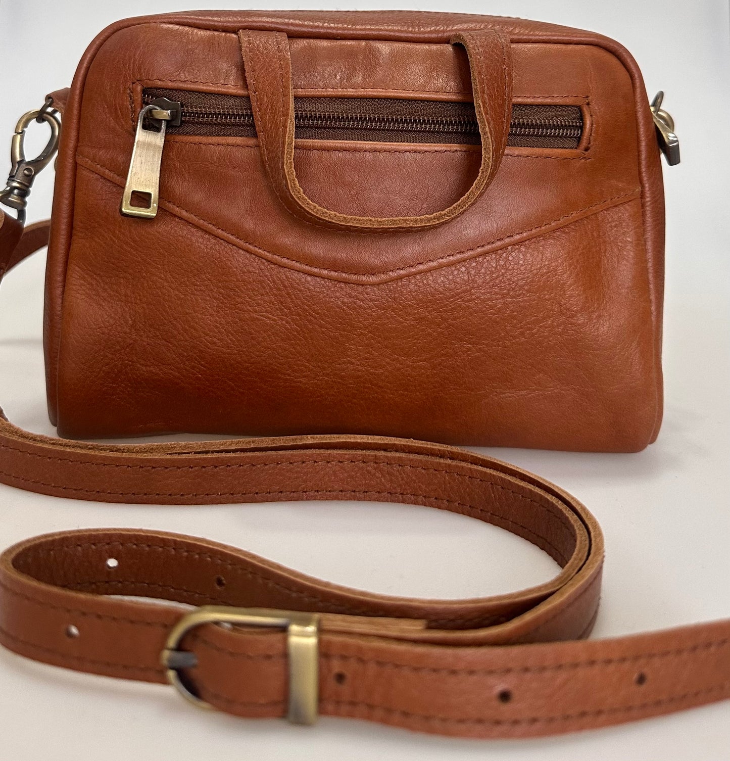 RETRO HAKİKİ DERİ KAHVERENGİ  EL OMUZ ÇANTASI