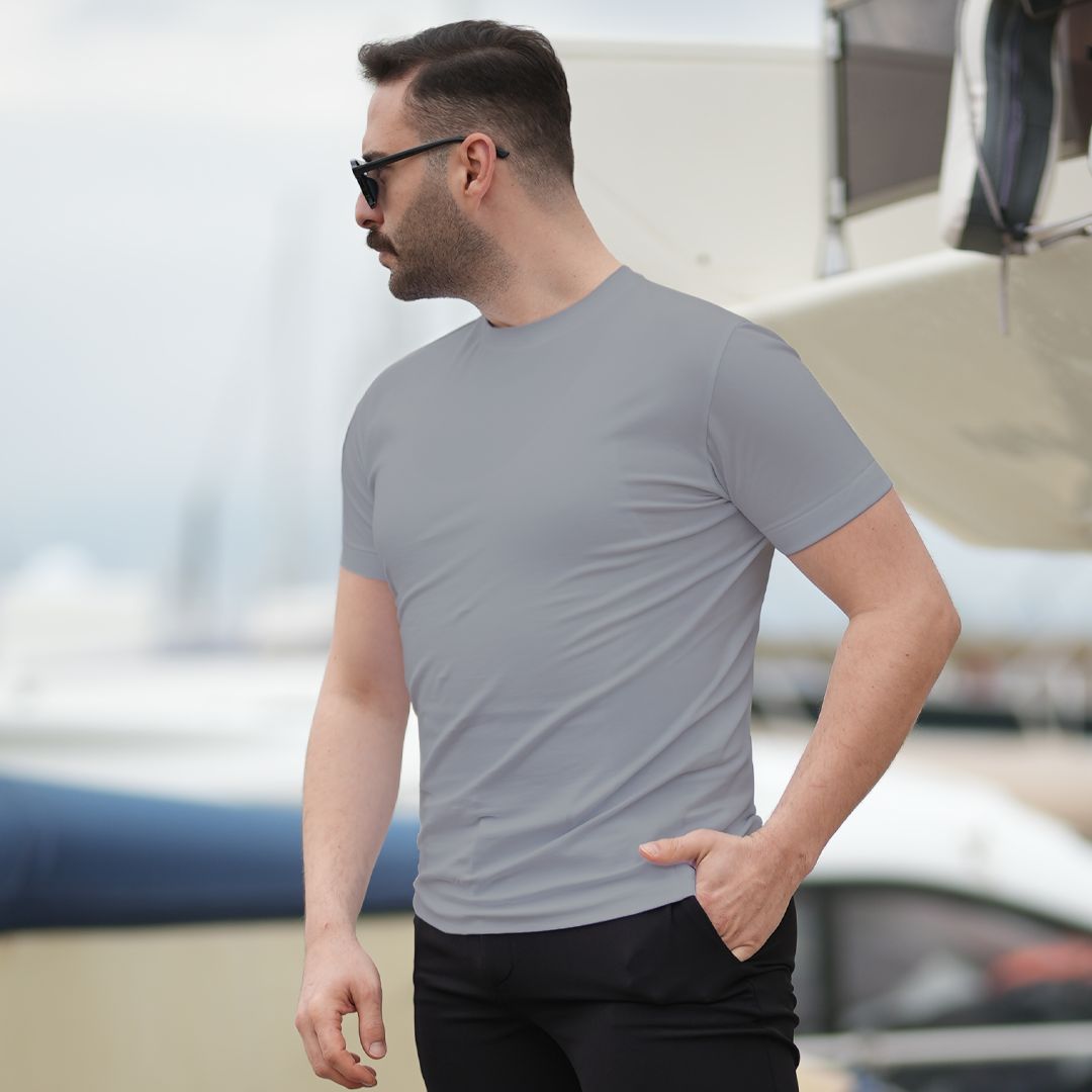 BİSİKLET YAKA ERKEK TİŞÖRT GRİ