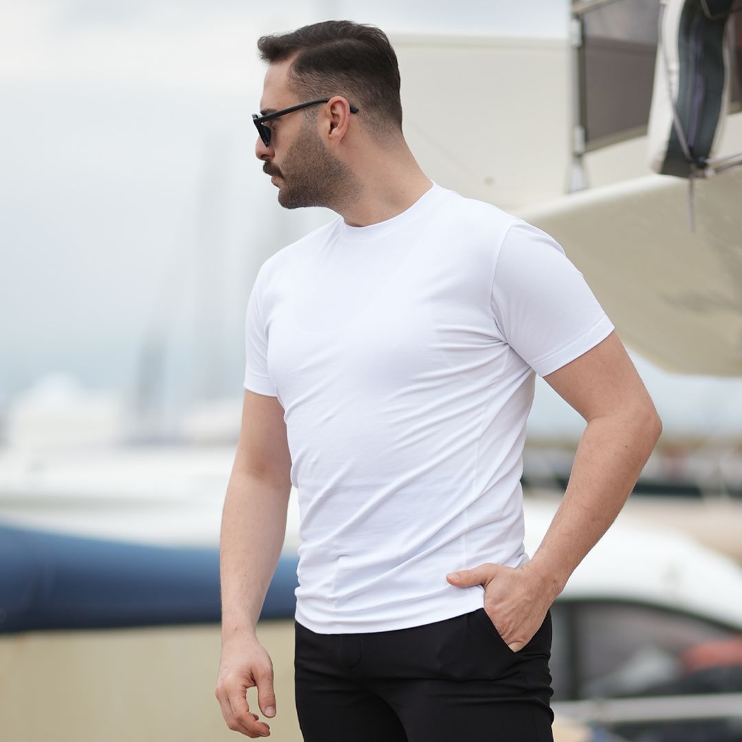 BİSİKLET YAKA ERKEK TİŞÖRT BEYAZ