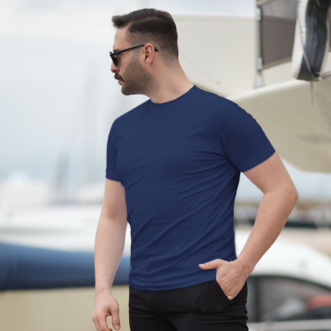 BİSİKLET YAKA ERKEK TİŞÖRT LACİVERT