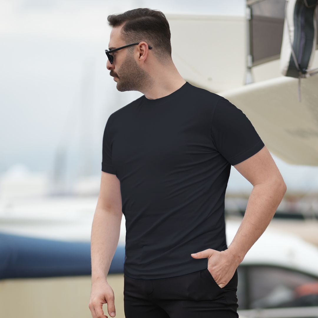 BİSİKLET YAKA ERKEK TİŞÖRT SİYAH