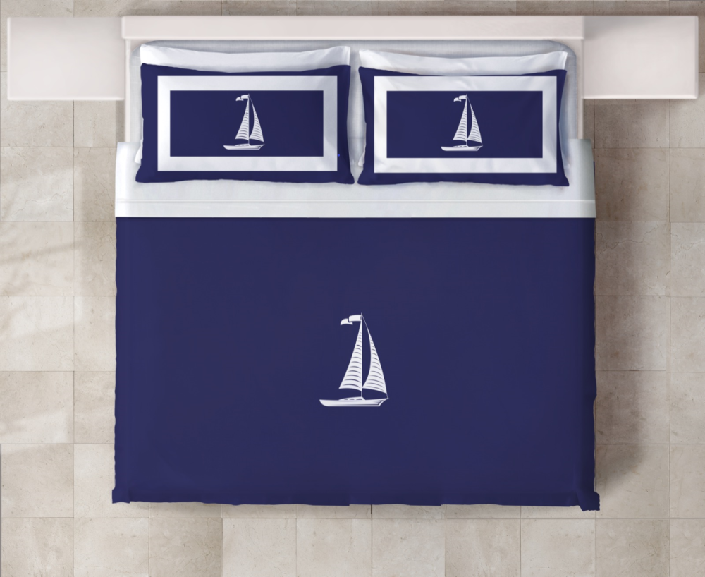 YELKEN NAKIŞLI LACİVERT ÇİFT KİŞİLİK NEVRESİM TAKIMI