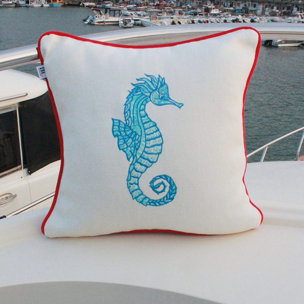 MAVİ DENİZATI NAKIŞLI BEYAZ KIRLENT KILIFI