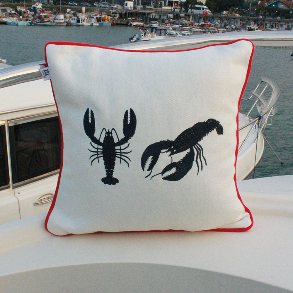 ISTAKOZ NAKIŞLI BİYELİ BEYAZ KIRLENT KILIFI