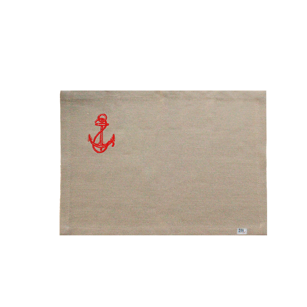 KIRMIZI ÇAPA NAKIŞLI GRİ KETEN AMERİKAN SERVİS