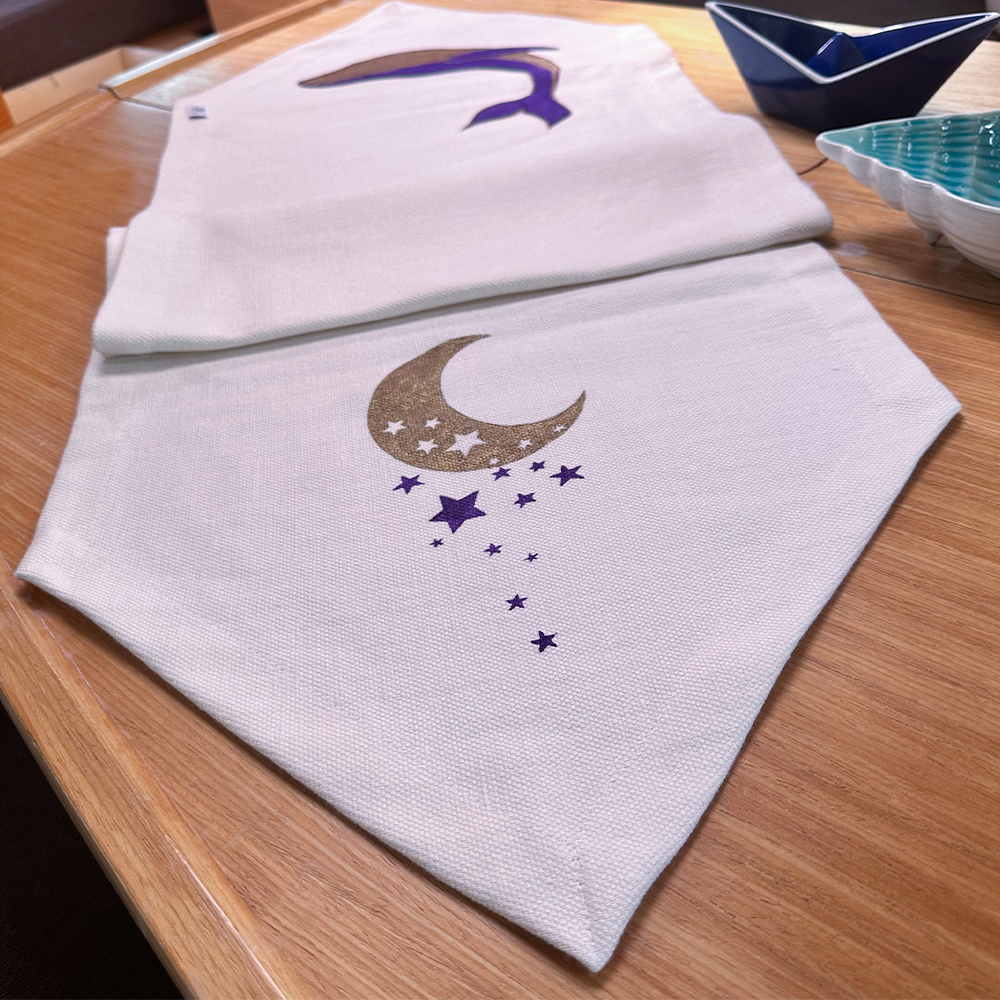 EL BOYAMASI BALİNA VE AYYILDIZ  BEYAZ RUNNER