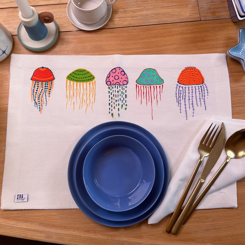 EL BOYAMASI DENİZ ANALARI DESENLİ AMERİKAN SERVİS