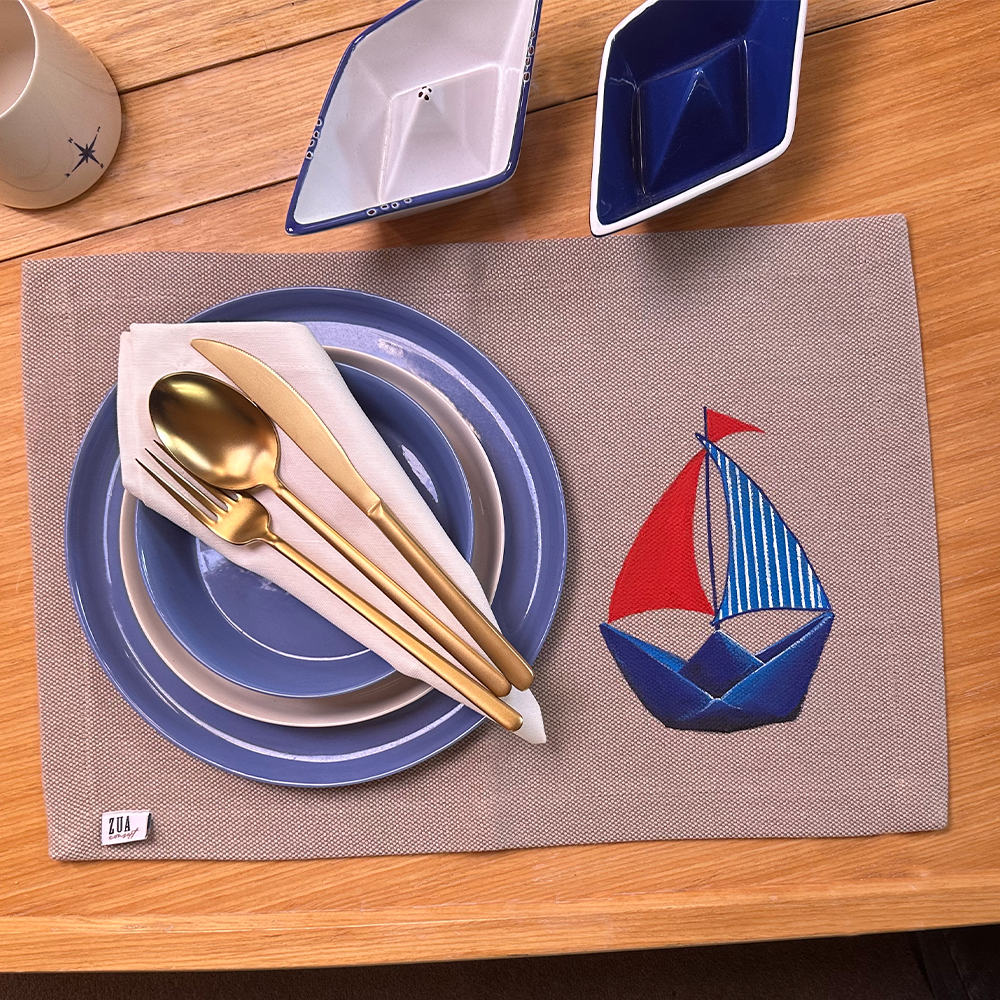 EL BOYAMASI GEMİ DESENLİ AMERİKAN SERVİS