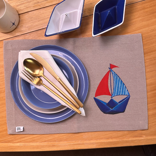 EL BOYAMASI GEMİ DESENLİ AMERİKAN SERVİS