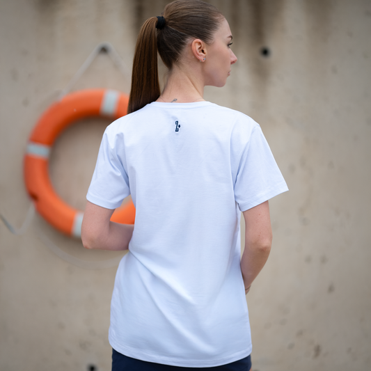 MARİN V YAKA NAKIŞLI TİŞÖRT BEYAZ