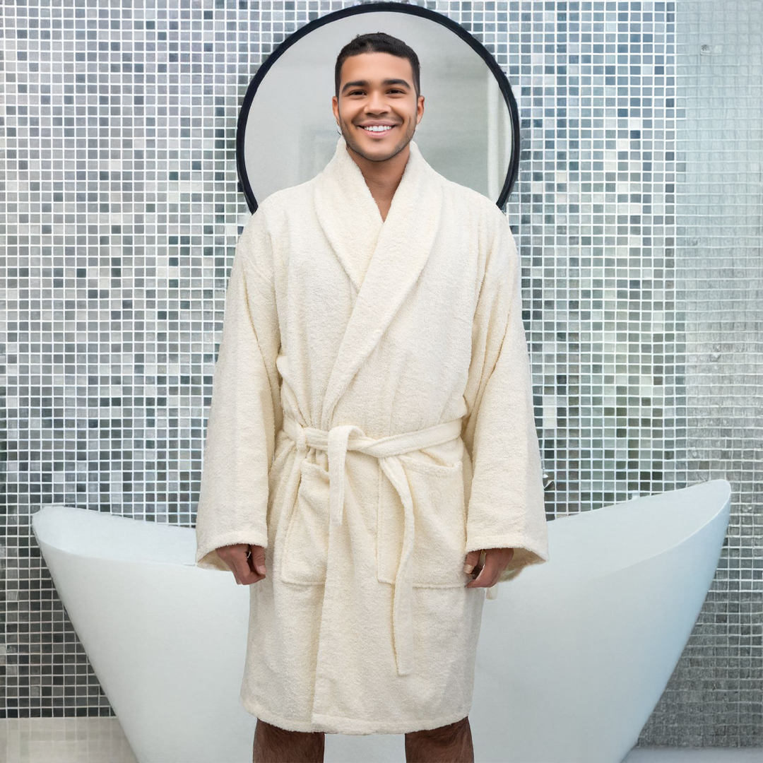 ŞAL YAKA KREM RENGİ BORNOZ