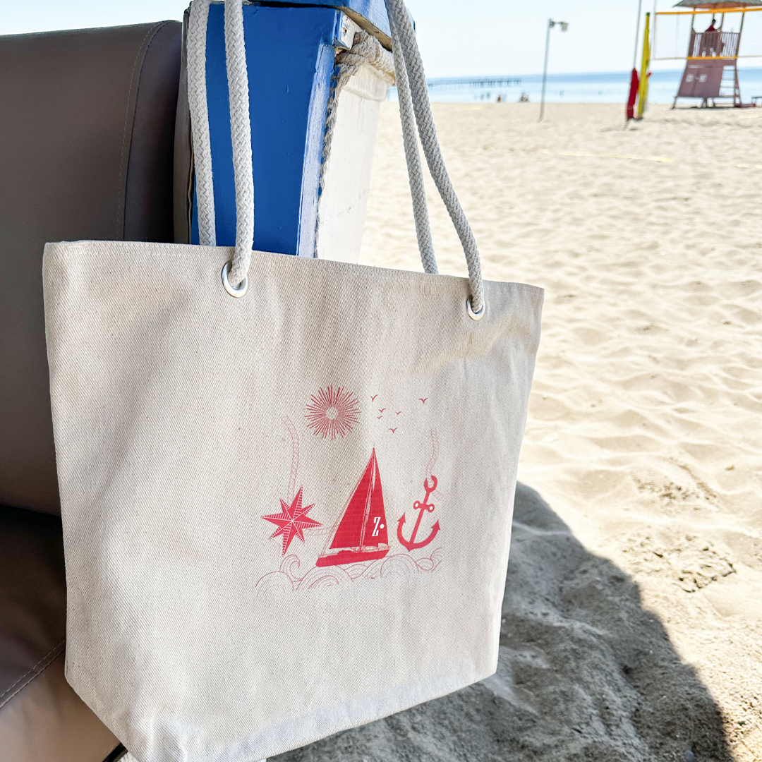 KIRMIZI YELKEN BASKILI HAM BEZ PLAJ ÇANTASI