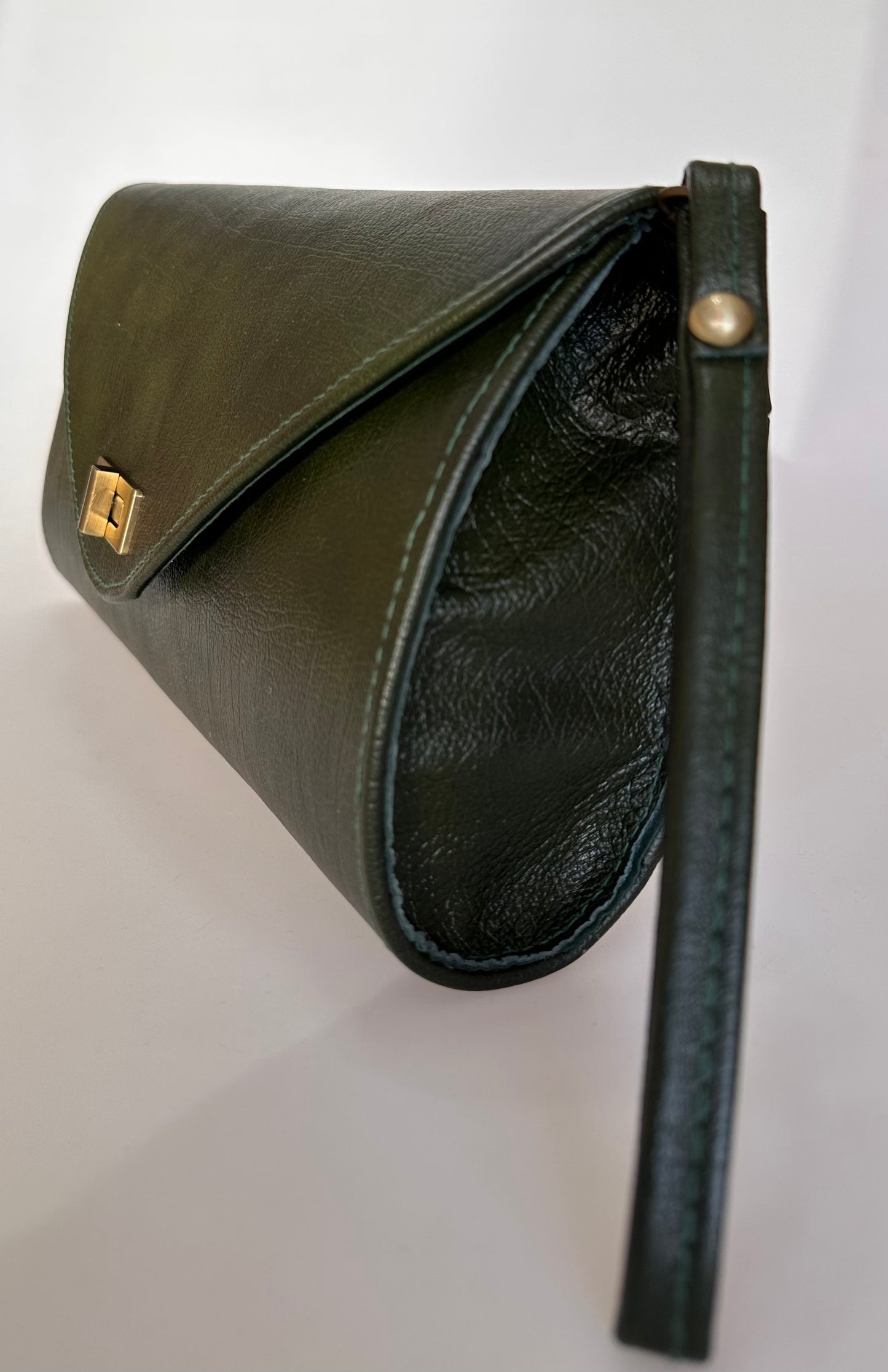 RETRO HAKİKİ DERİ CLUTCH YEŞİL ÇANTA