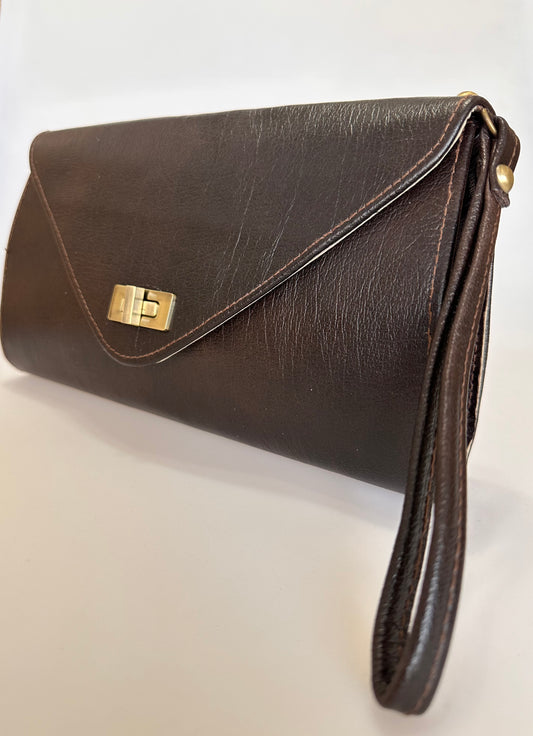 RETRO HAKİKİ DERİ CLUTCH ÇANTA ACI KAHVE