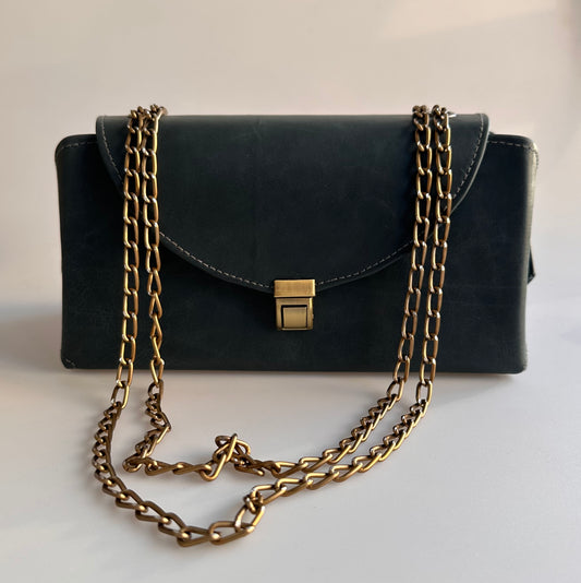 RETRO TARZ HAKİKİ DERİ MAVİ OMUZ ÇANTASI