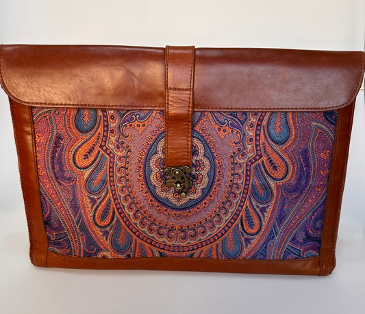 HAKİKİ DERİ JAKARLI DOKUMA KUMAŞ LAPTOP ÇANTASI 15 İNÇ