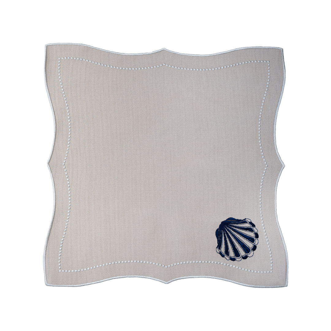 LACİVERT İSTİRİDYE NAKIŞLI GRİ KETEN PEÇETE