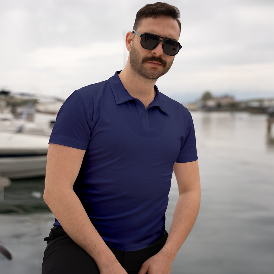 GÖMLEK YAKA ERKEK TİŞÖRT LACİVERT