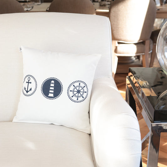 DENİZ FENERİ, ÇAPA VE DÜMEN DESEN BASKILI KIRLENT KILIFI