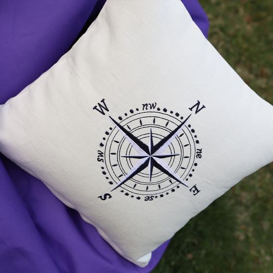 PUSULA NAKIŞLI BEYAZ KETEN JAKARLI KIRLENT KILIFI