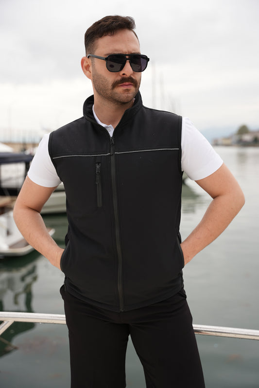 YELEK SOFTSHELL SİYAH REFLEKTÖRLÜ