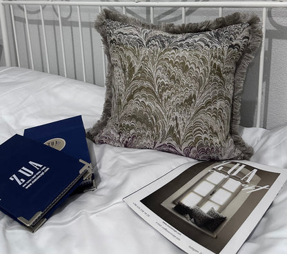 Kırlent/yastık Kılıfı Jakarlı Dokuma tavuz desen vizon saçaklı