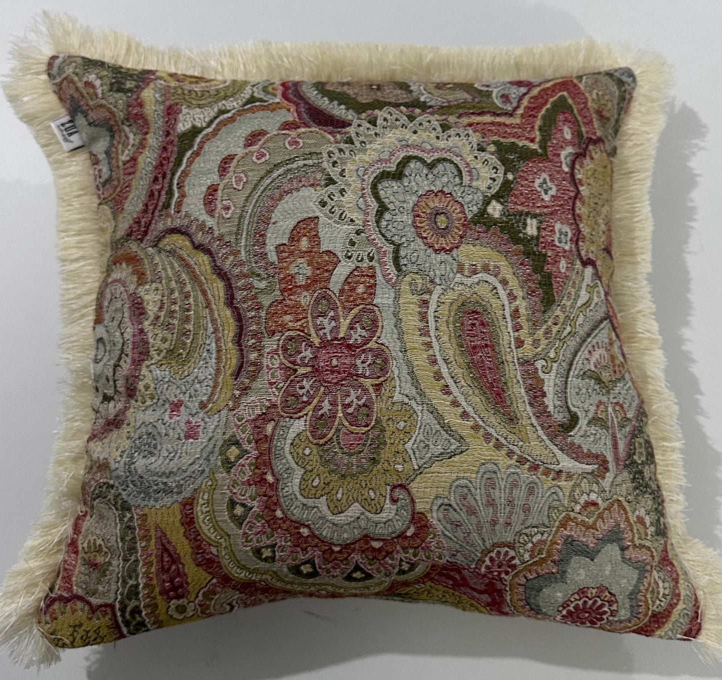 Kırlent/yastık Kılıfı Jakarlı Dokuma şal desen krem saçaklı