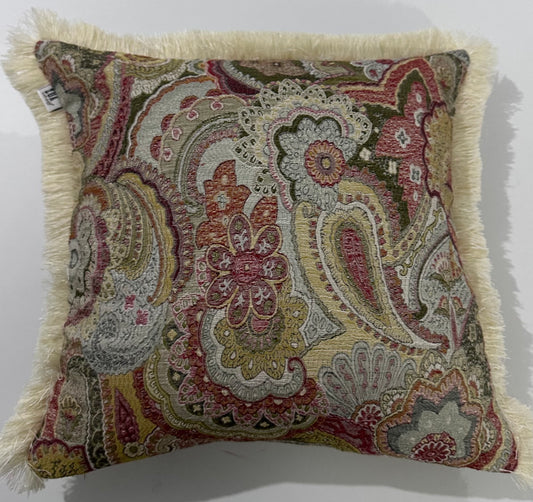 Kırlent/yastık Kılıfı Jakarlı Dokuma şal desen krem saçaklı