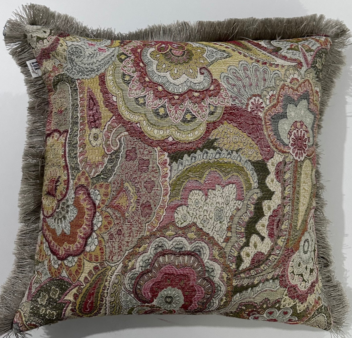 Kırlent/yastık Kılıfı Jakarlı Dokuma şal desen vizon saçaklı