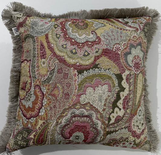 Kırlent/yastık Kılıfı Jakarlı Dokuma şal desen vizon saçaklı