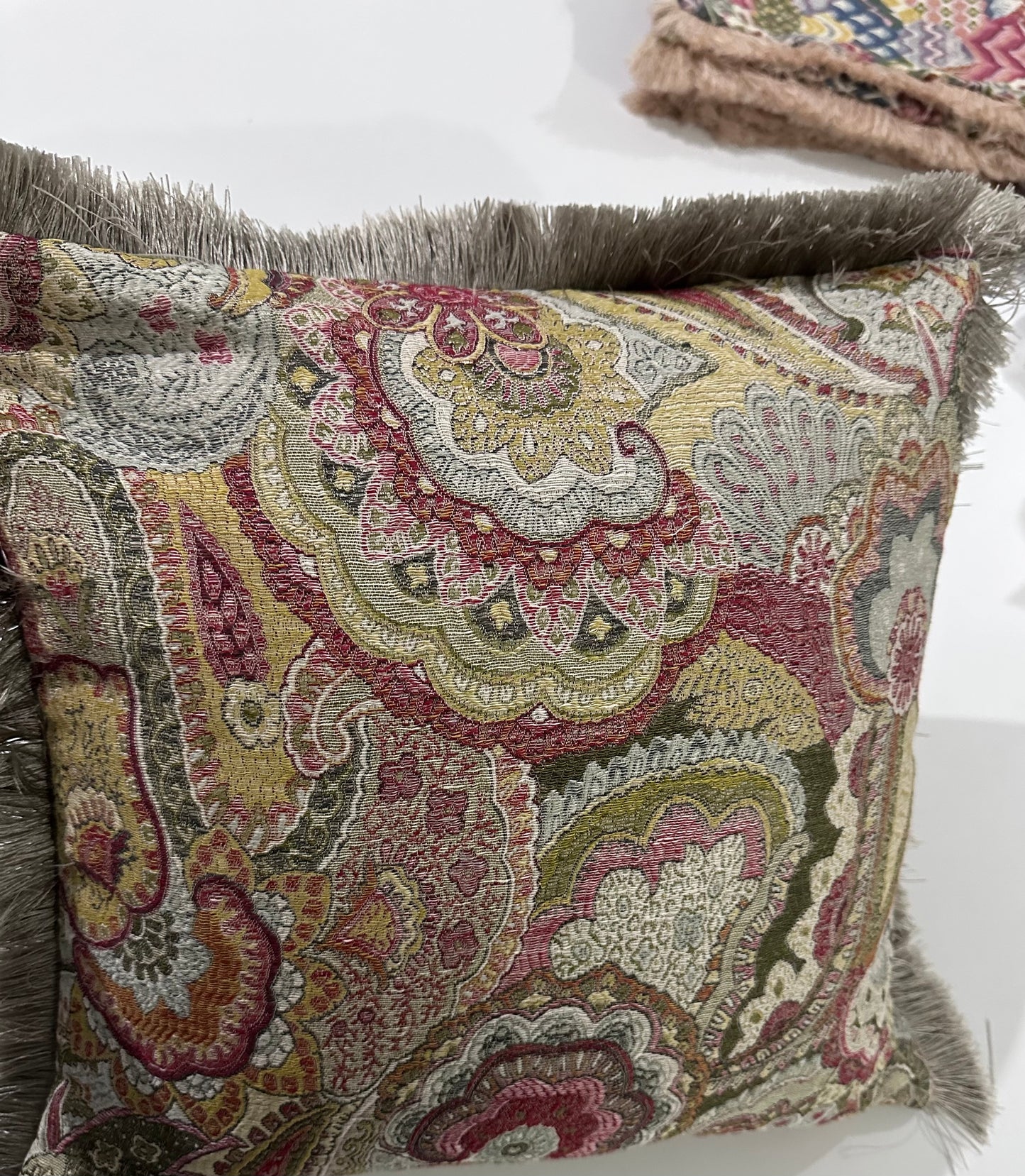 Kırlent/yastık Kılıfı Jakarlı Dokuma şal desen vizon saçaklı