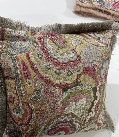 Kırlent/yastık Kılıfı Jakarlı Dokuma şal desen vizon saçaklı