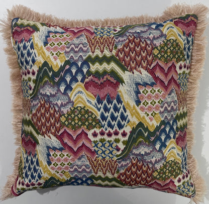 Kırlent/yastık Kılıfı Jakarlı Dokuma pachwork desen krem saçaklı