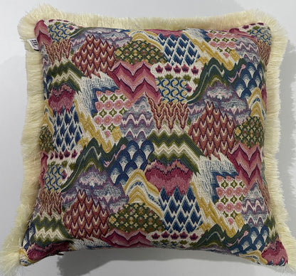 Kırlent/yastık Kılıfı Jakarlı Dokuma pachwork desen krem saçaklı