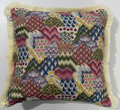 Kırlent/yastık Kılıfı Jakarlı Dokuma pachwork desen krem saçaklı